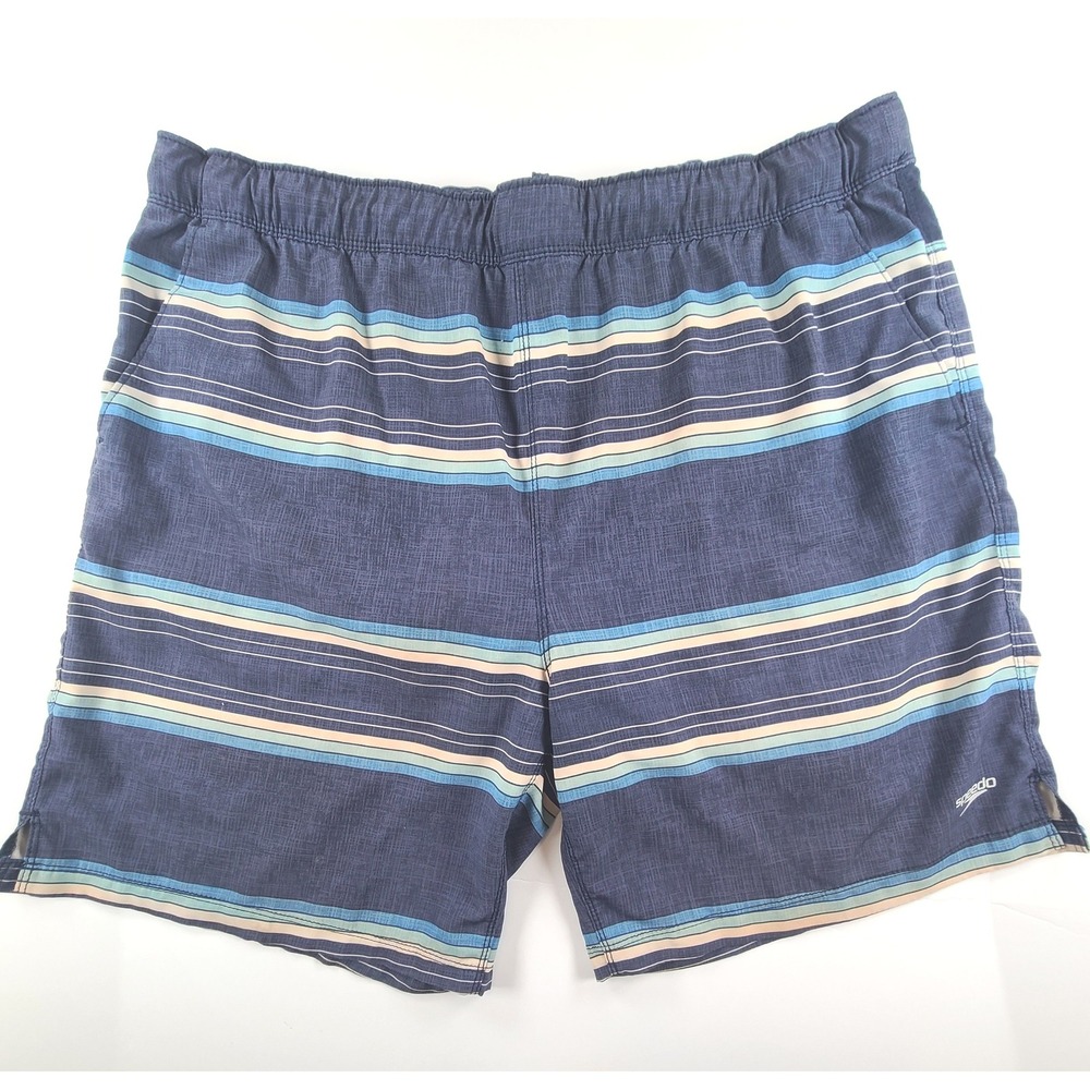 Speedo Swim Trunks Shorts Mens 2X Blue Striped Lined Resortwear Surf Summer‎